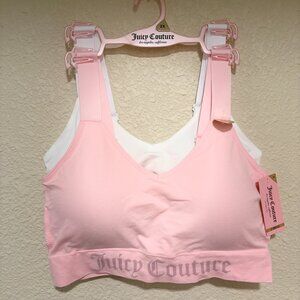 Juicy Couture 2 Pack Sports Bras Pink White Logo Seamless 2X NWT